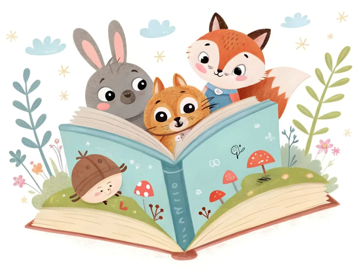 Illustration d'animaux en train de lire un livre