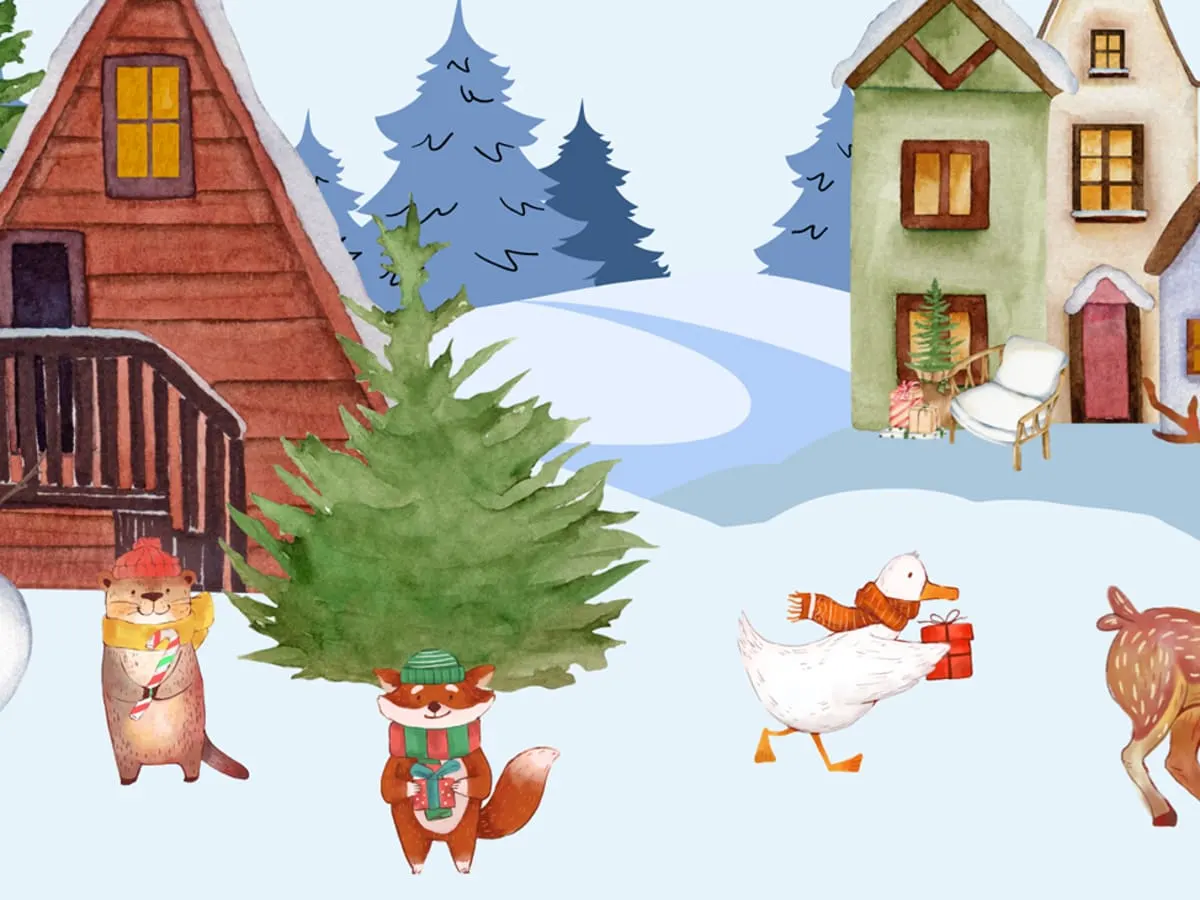 Illustration d'un village dans la neige